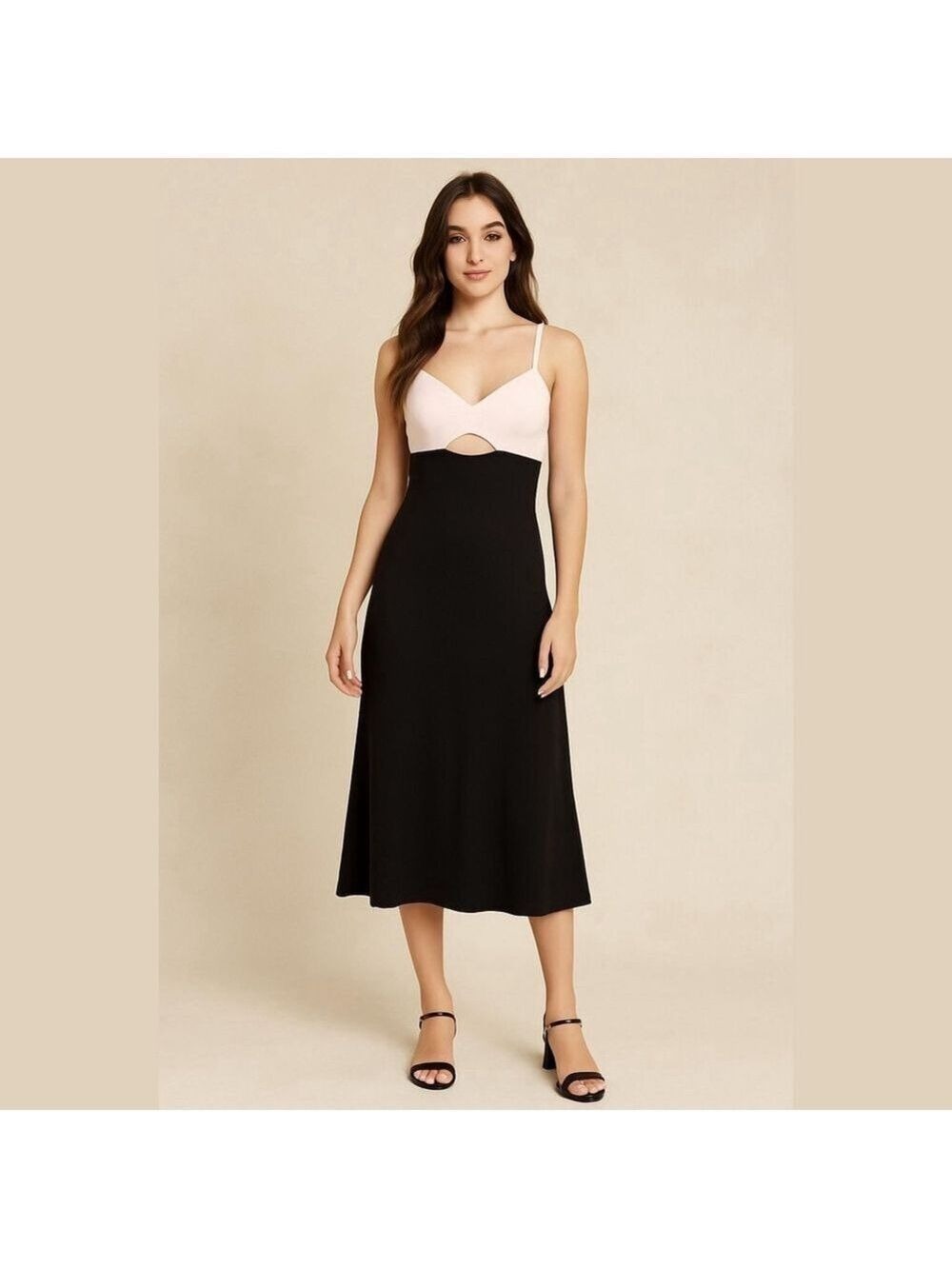House of Harlow 1960 x Revolve two tone beige & black satin cutout slip dress M
